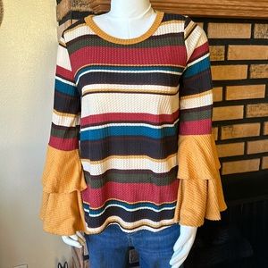 Color Block Multi Stripes Bell Layered Sleeves NWOT